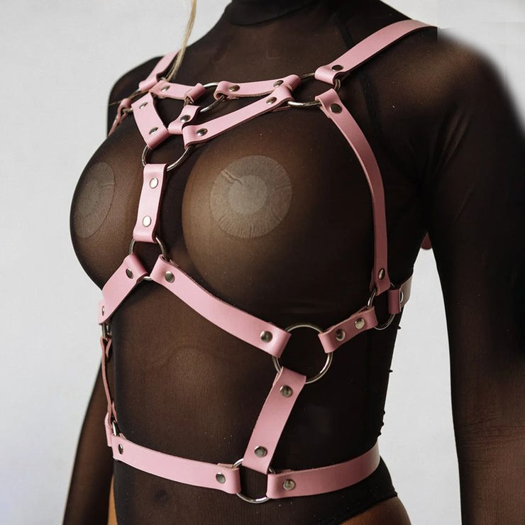 Pink Leather Harness Set