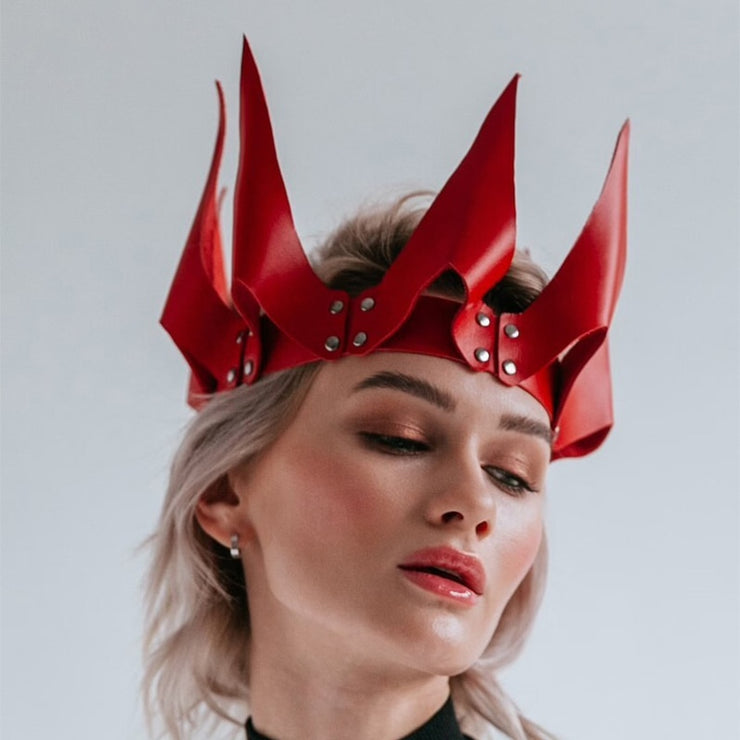 Fetish Red Leather Crown